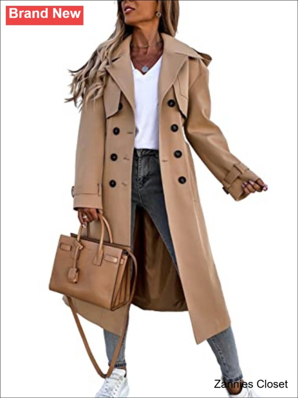✨Fisoew Long Trench Coat Double Breasted Windproof Classic Overcoat